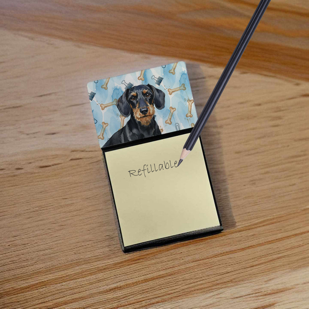 Wirehaired Black and Tan Dachshund Coworker Watercolor Sticky Note Holder Refillable Dispenser Desk Accessory 3x3 Pad Gift