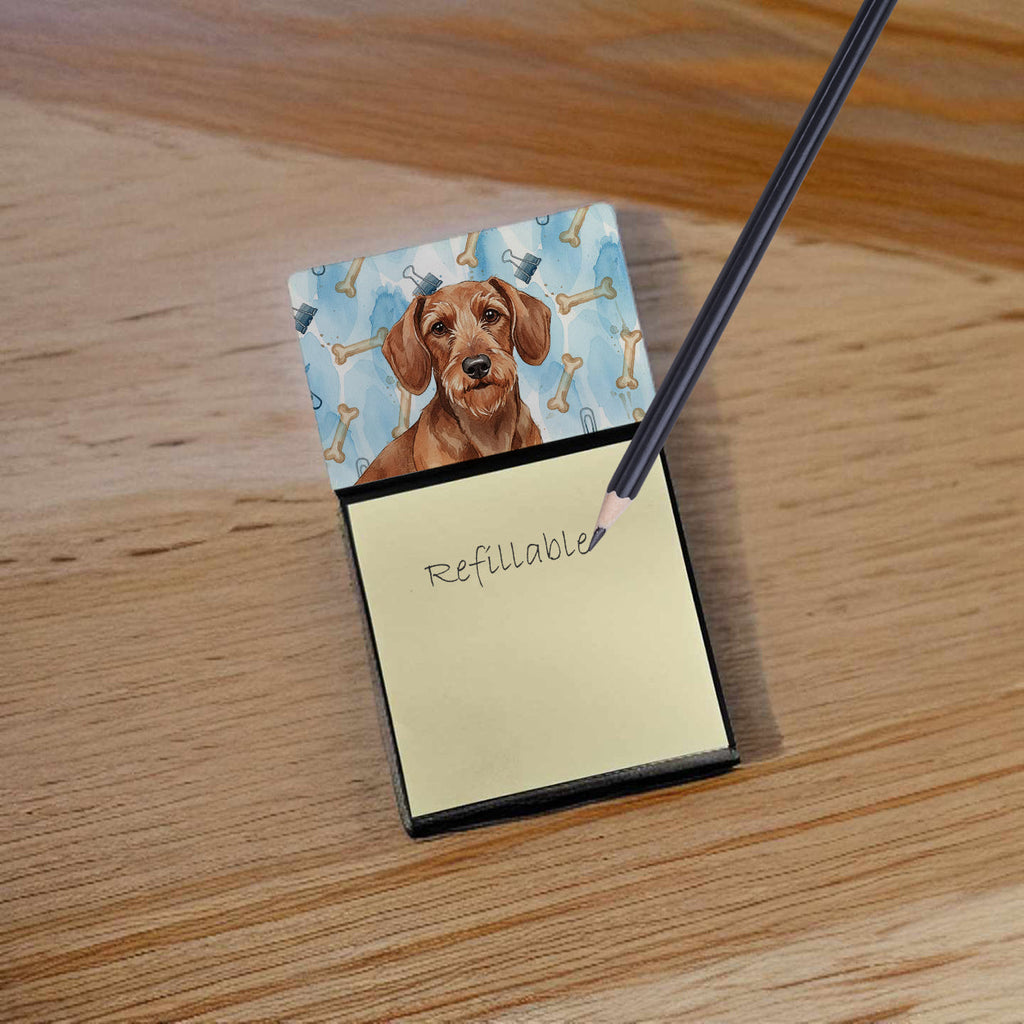 Wirehaired Red Dachshund Coworker Watercolor Sticky Note Holder Refillable Dispenser Desk Accessory 3x3 Pad Gift