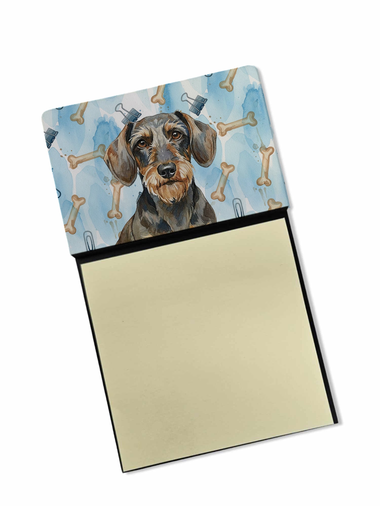 Wirehaired Wild Boar Dachshund Coworker Watercolor Sticky Note Holder Refillable Dispenser Desk Accessory 3x3 Pad Gift