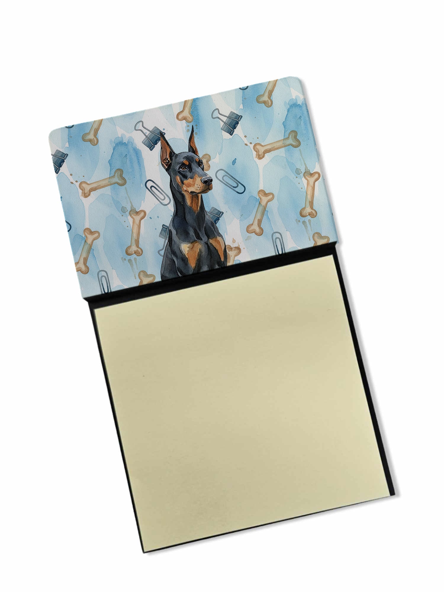 Doberman Pinscher Coworker Watercolor Sticky Note Holder Refillable Dispenser Desk Accessory 3x3 Pad Gift