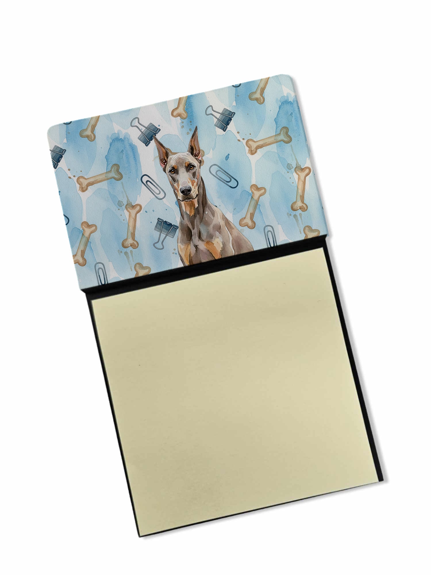 Fawn Doberman Pinscher Coworker Watercolor Sticky Note Holder Refillable Dispenser Desk Accessory 3x3 Pad Gift
