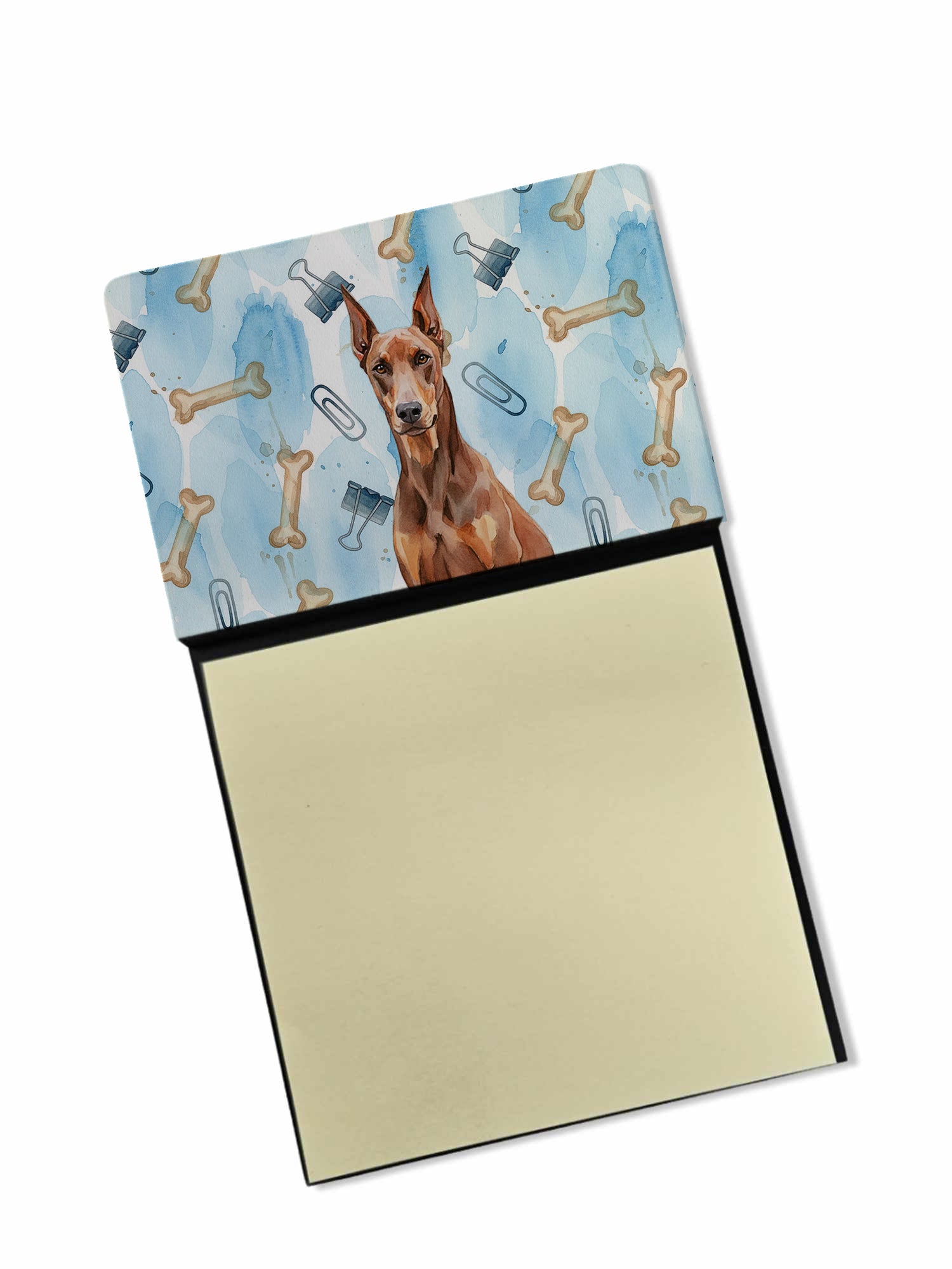 Red Doberman Pinscher Coworker Watercolor Sticky Note Holder Refillable Dispenser Desk Accessory 3x3 Pad Gift