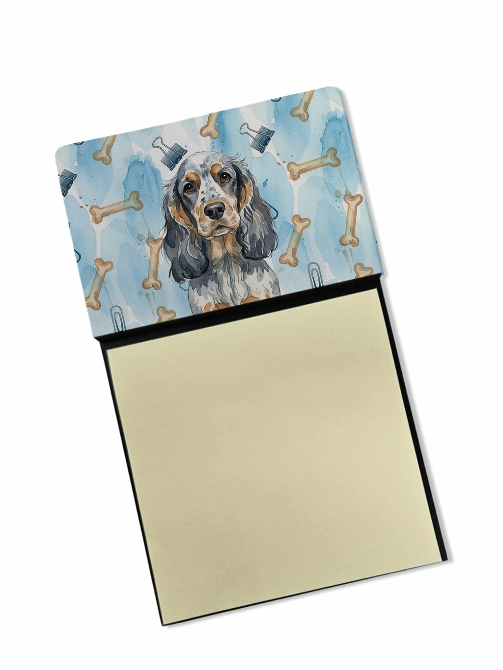 Blue Roan & Tan English Cocker Spaniel Coworker Watercolor Sticky Note Holder Refillable Dispenser Desk Accessory 3x3 Pad Gift