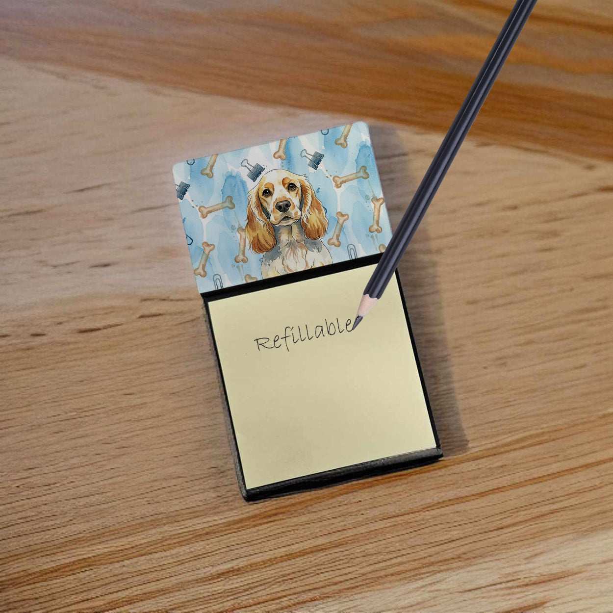 Lemon Roan English Cocker Spaniel Coworker Watercolor Sticky Note Holder Refillable Dispenser Desk Accessory 3x3 Pad Gift