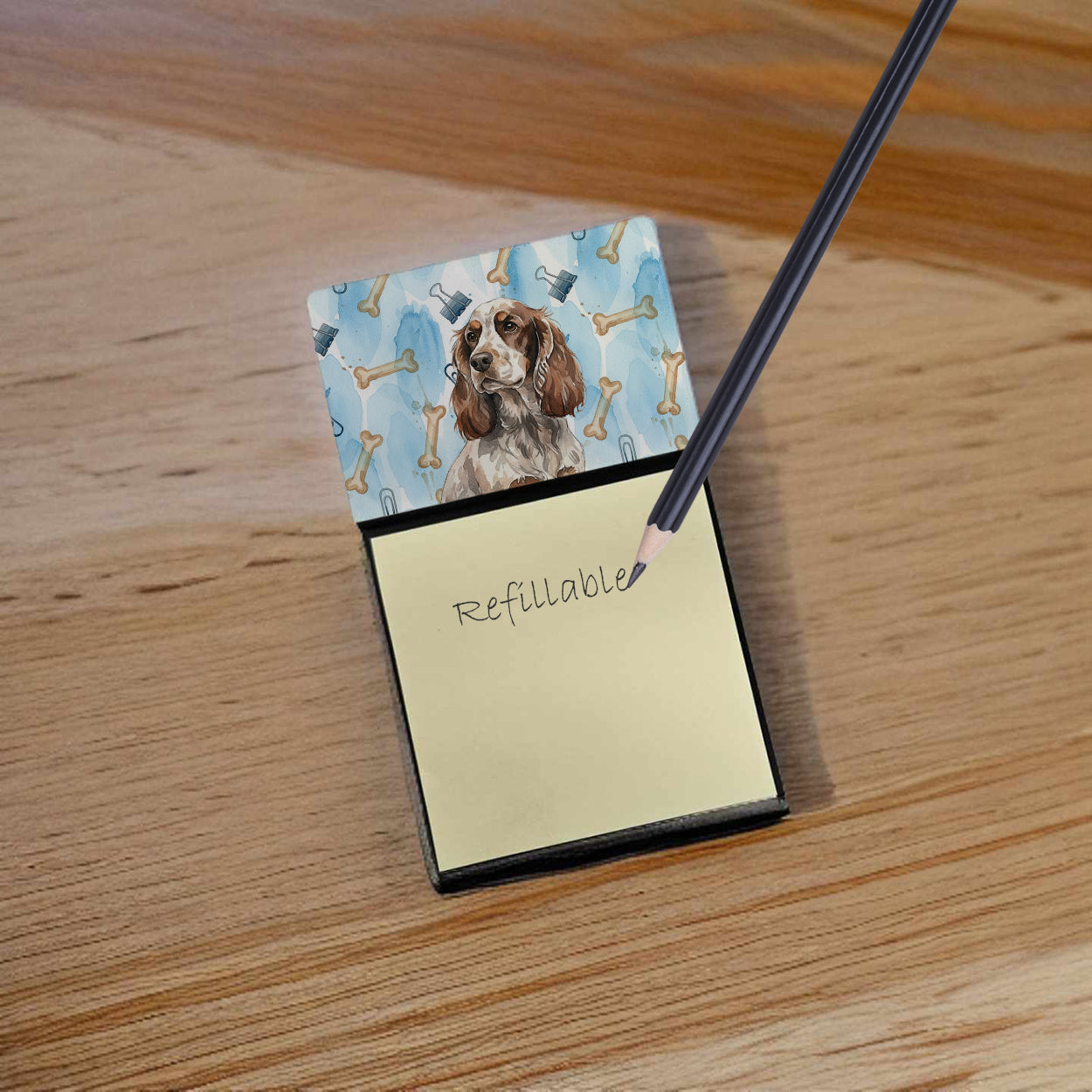 Liver Roan English Cocker Spaniel Coworker Watercolor Sticky Note Holder Refillable Dispenser Desk Accessory 3x3 Pad Gift