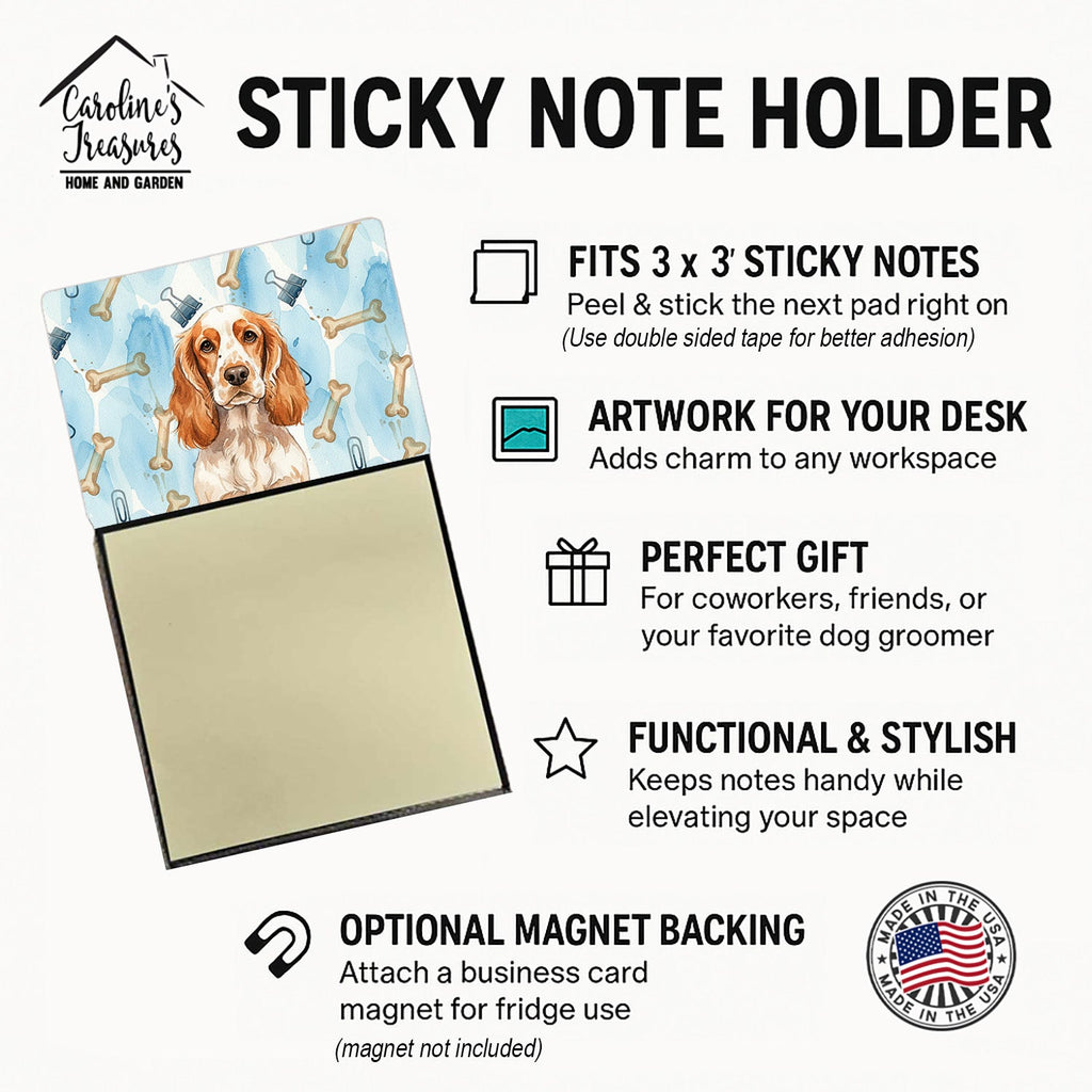 Orange Roan English Cocker Spaniel Coworker Watercolor Sticky Note Holder Refillable Dispenser Desk Accessory 3x3 Pad Gift