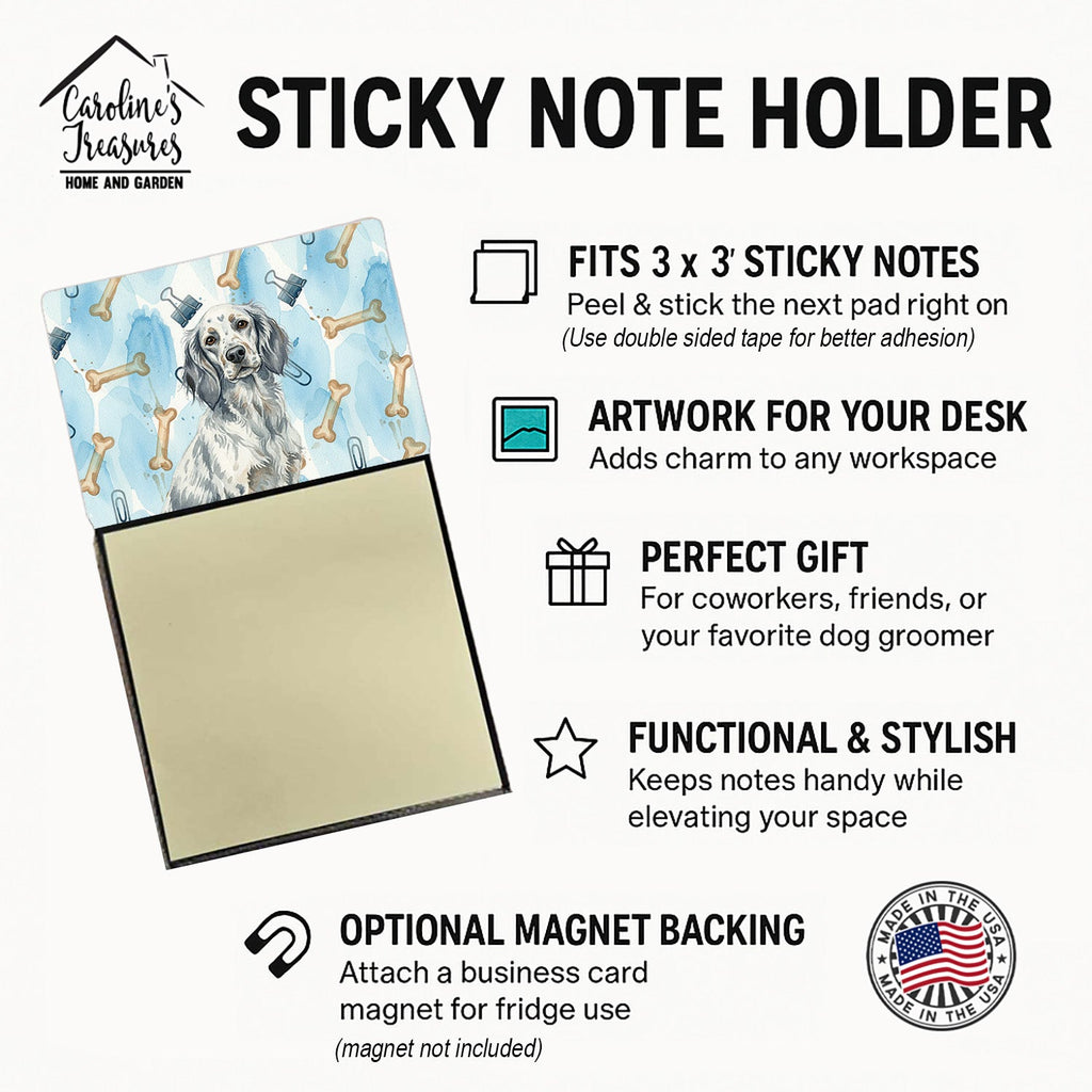 Blue Belton English Setter Coworker Watercolor Sticky Note Holder Refillable Dispenser Desk Accessory 3x3 Pad Gift