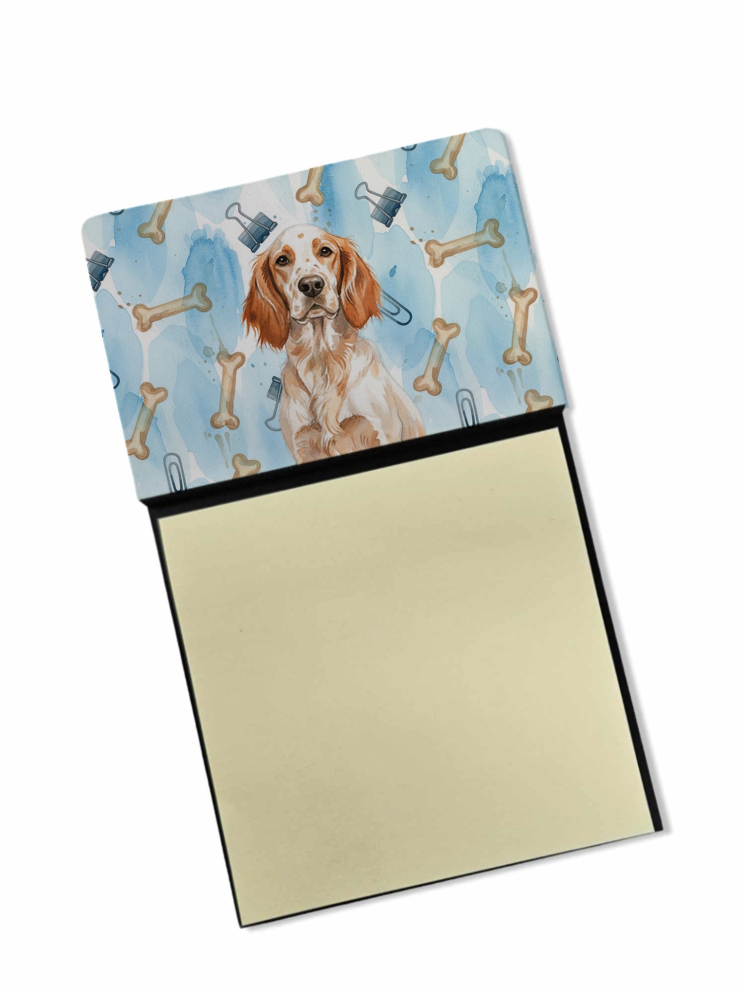 Orange Belton English Setter Coworker Watercolor Sticky Note Holder Refillable Dispenser Desk Accessory 3x3 Pad Gift
