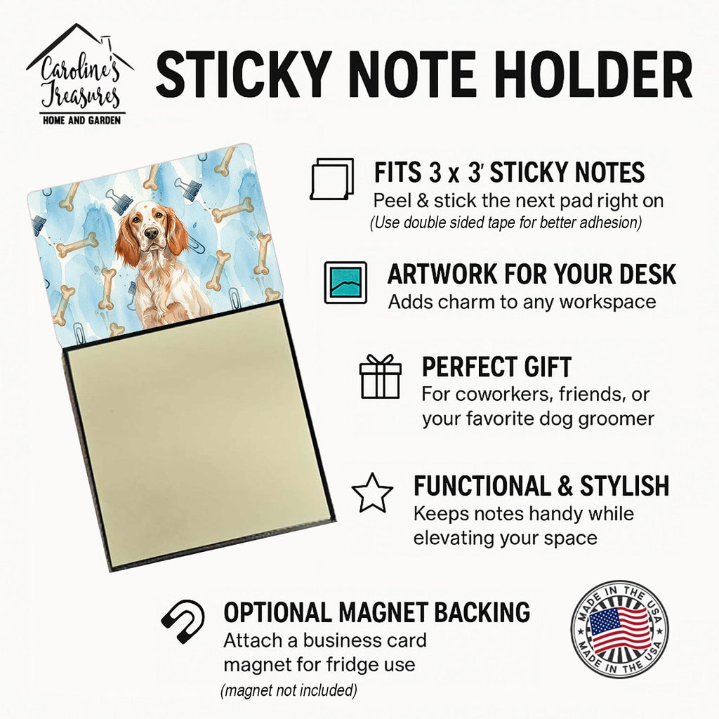 Orange Belton English Setter Coworker Watercolor Sticky Note Holder Refillable Dispenser Desk Accessory 3x3 Pad Gift