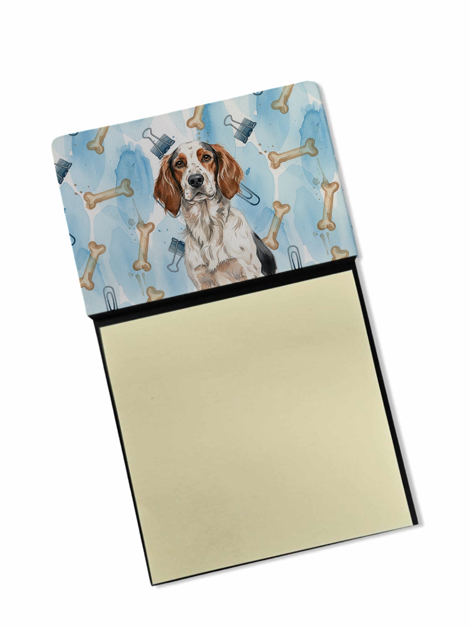 Tricolor English Setter Coworker Watercolor Sticky Note Holder Refillable Dispenser Desk Accessory 3x3 Pad Gift