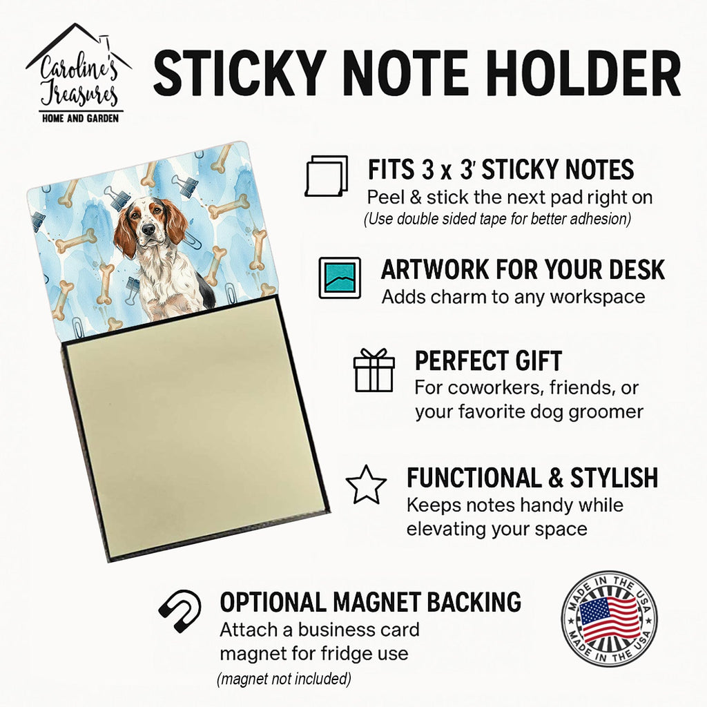 Tricolor English Setter Coworker Watercolor Sticky Note Holder Refillable Dispenser Desk Accessory 3x3 Pad Gift