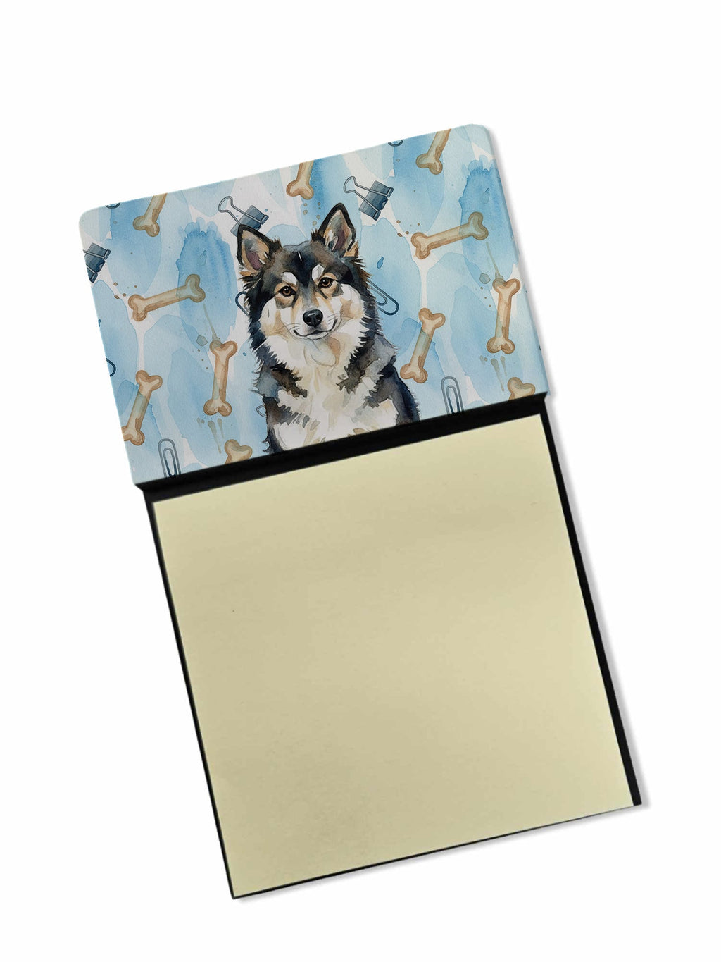 Finnish Lapphund Coworker Watercolor Sticky Note Holder Refillable Dispenser Desk Accessory 3x3 Pad Gift