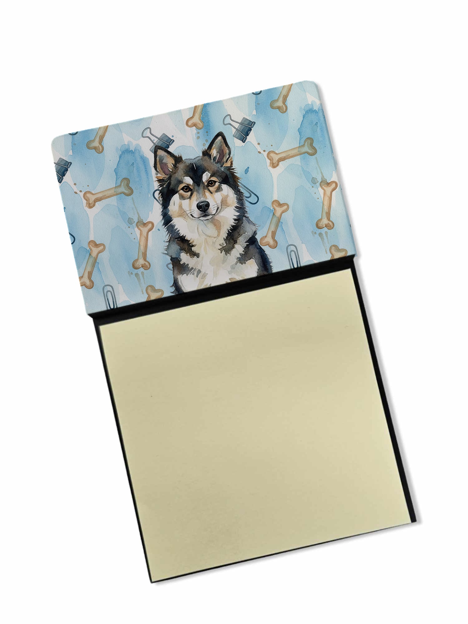Finnish Lapphund Coworker Watercolor Sticky Note Holder Refillable Dispenser Desk Accessory 3x3 Pad Gift