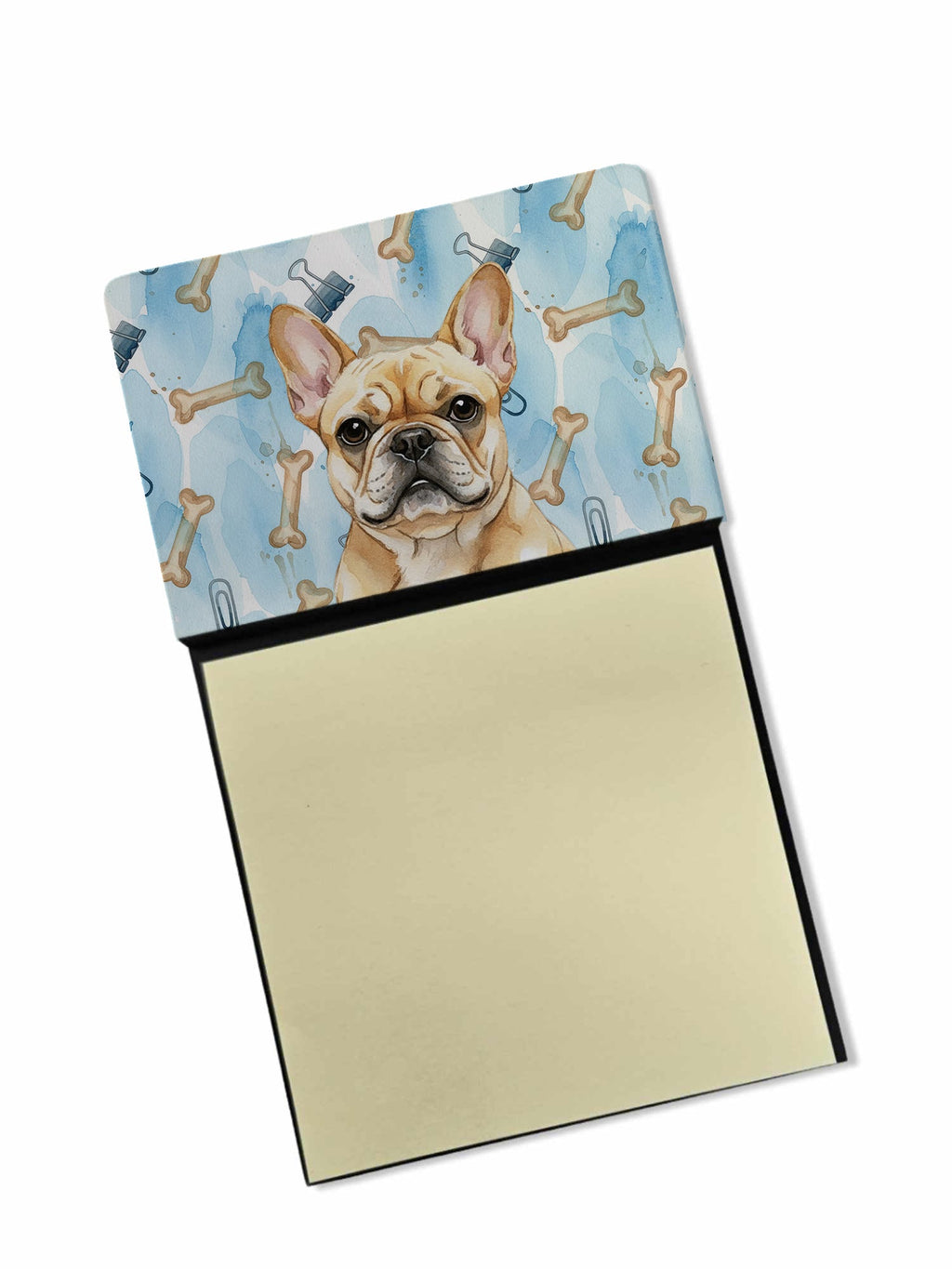 Fawn French Bulldog Coworker Watercolor Sticky Note Holder Refillable Dispenser Desk Accessory 3x3 Pad Gift