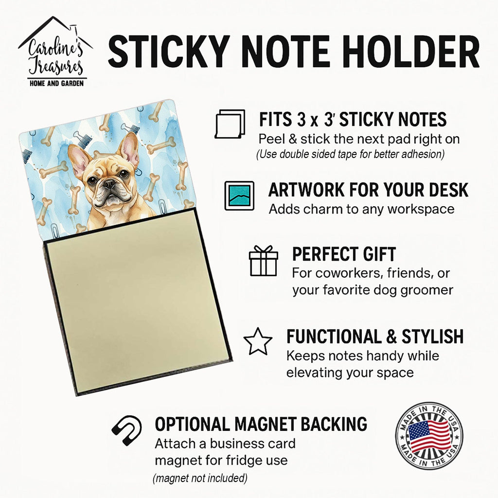 Fawn French Bulldog Coworker Watercolor Sticky Note Holder Refillable Dispenser Desk Accessory 3x3 Pad Gift