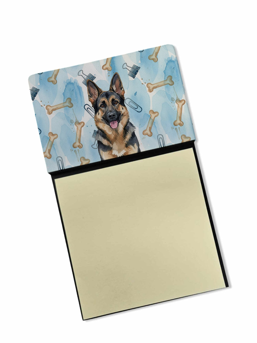 German Shepherd Coworker Watercolor Sticky Note Holder Refillable Dispenser Desk Accessory 3x3 Pad Gift