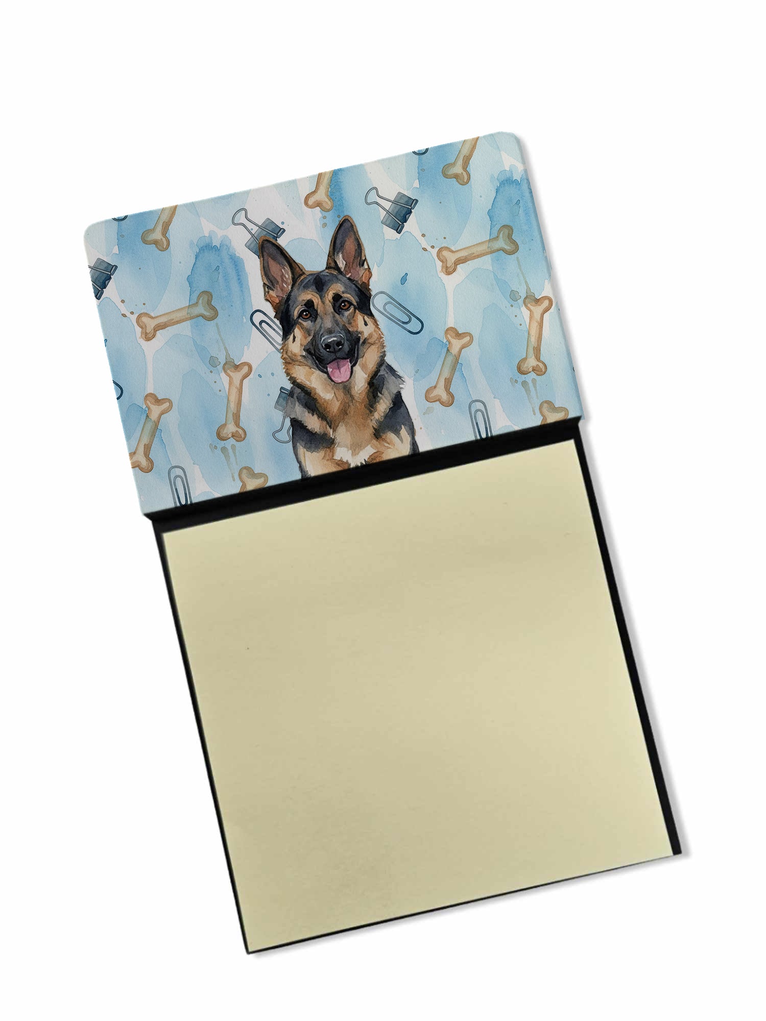 German Shepherd Coworker Watercolor Sticky Note Holder Refillable Dispenser Desk Accessory 3x3 Pad Gift
