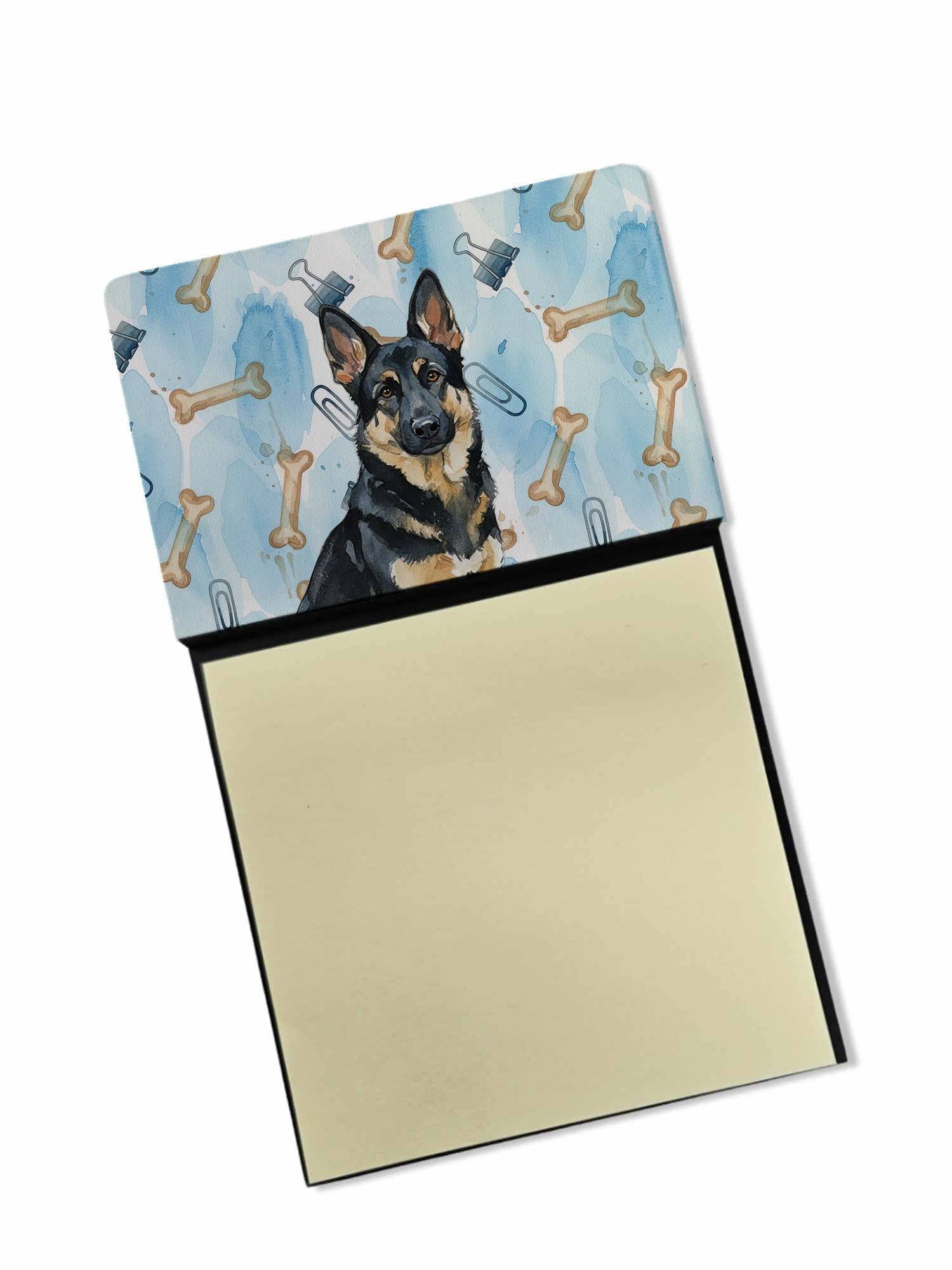 Black and Tan German Shepherd Coworker Watercolor Sticky Note Holder Refillable Dispenser Desk Accessory 3x3 Pad Gift