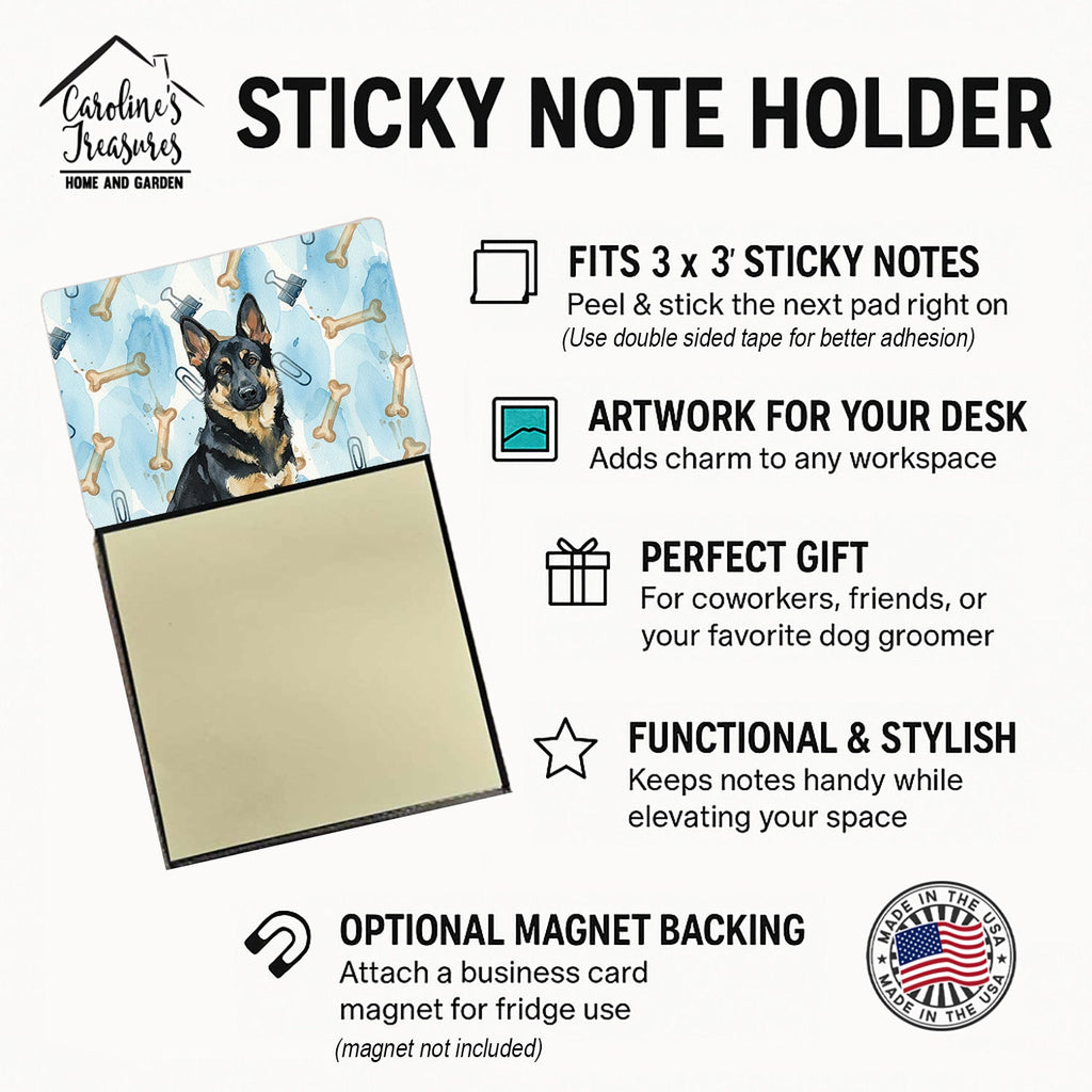 Black and Tan German Shepherd Coworker Watercolor Sticky Note Holder Refillable Dispenser Desk Accessory 3x3 Pad Gift