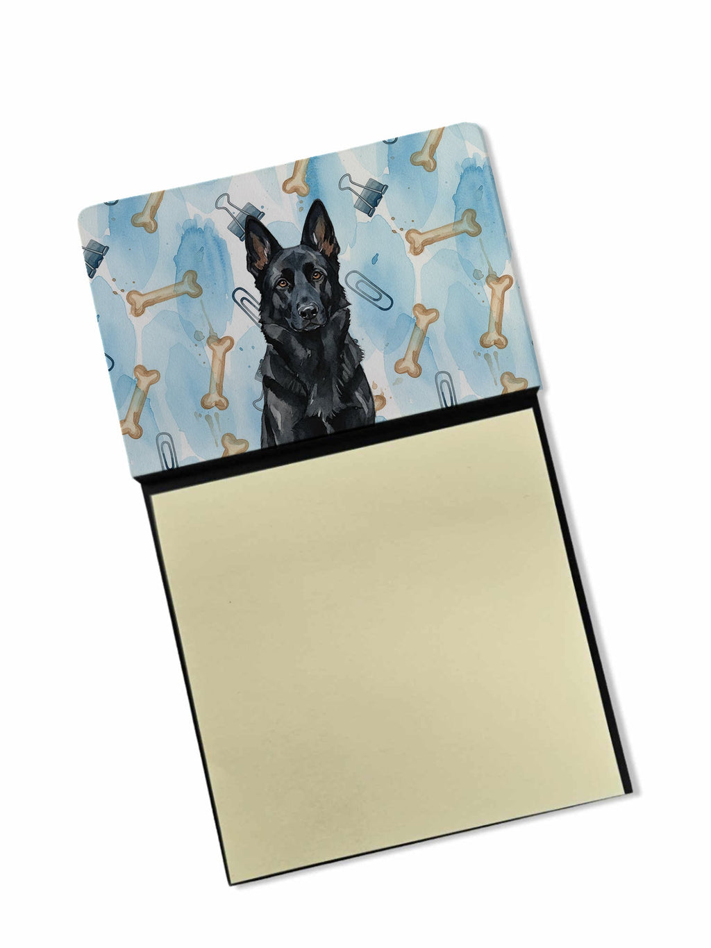 Black German Shepherd Coworker Watercolor Sticky Note Holder Refillable Dispenser Desk Accessory 3x3 Pad Gift