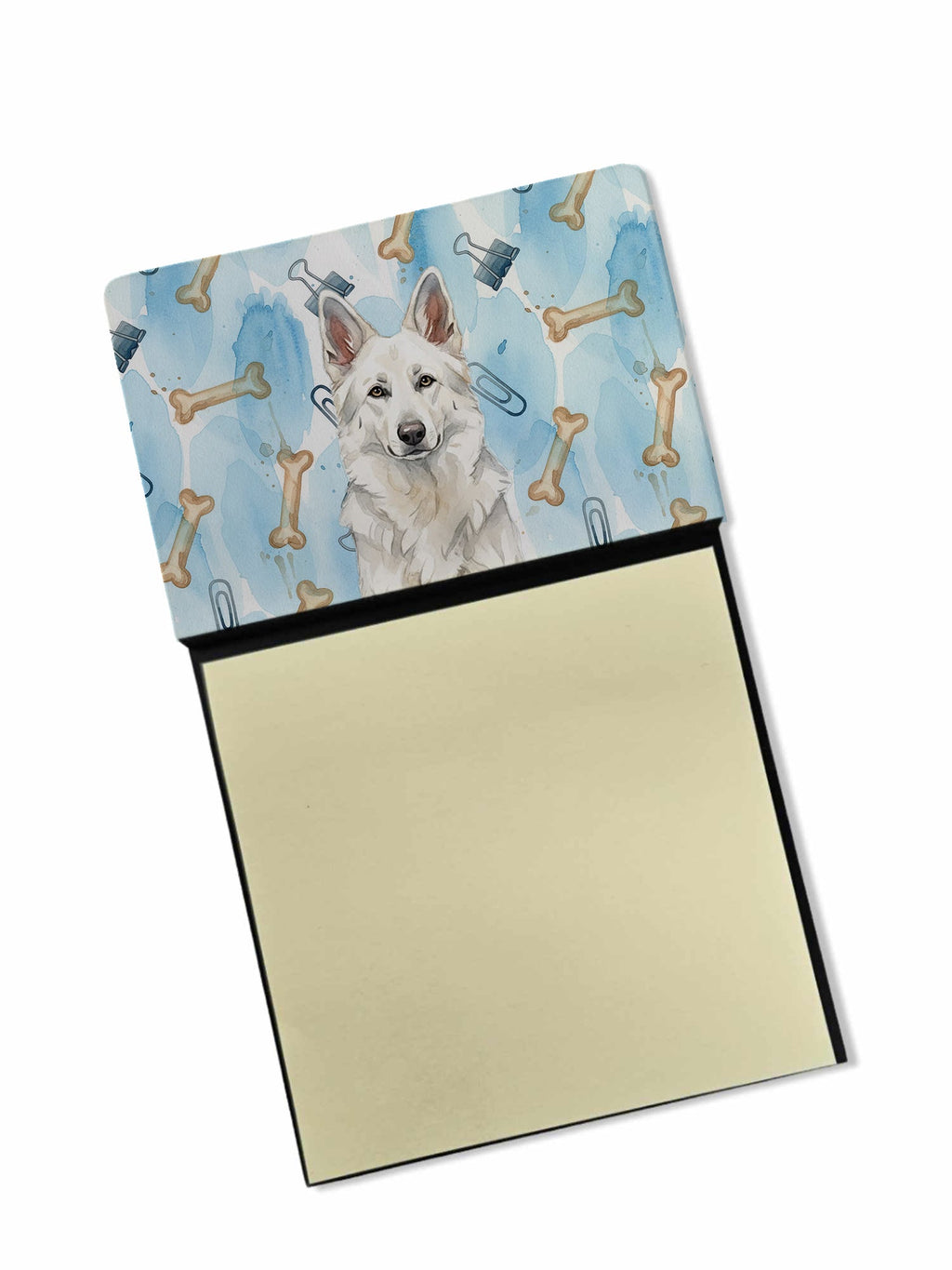 White German Shepherd Coworker Watercolor Sticky Note Holder Refillable Dispenser Desk Accessory 3x3 Pad Gift