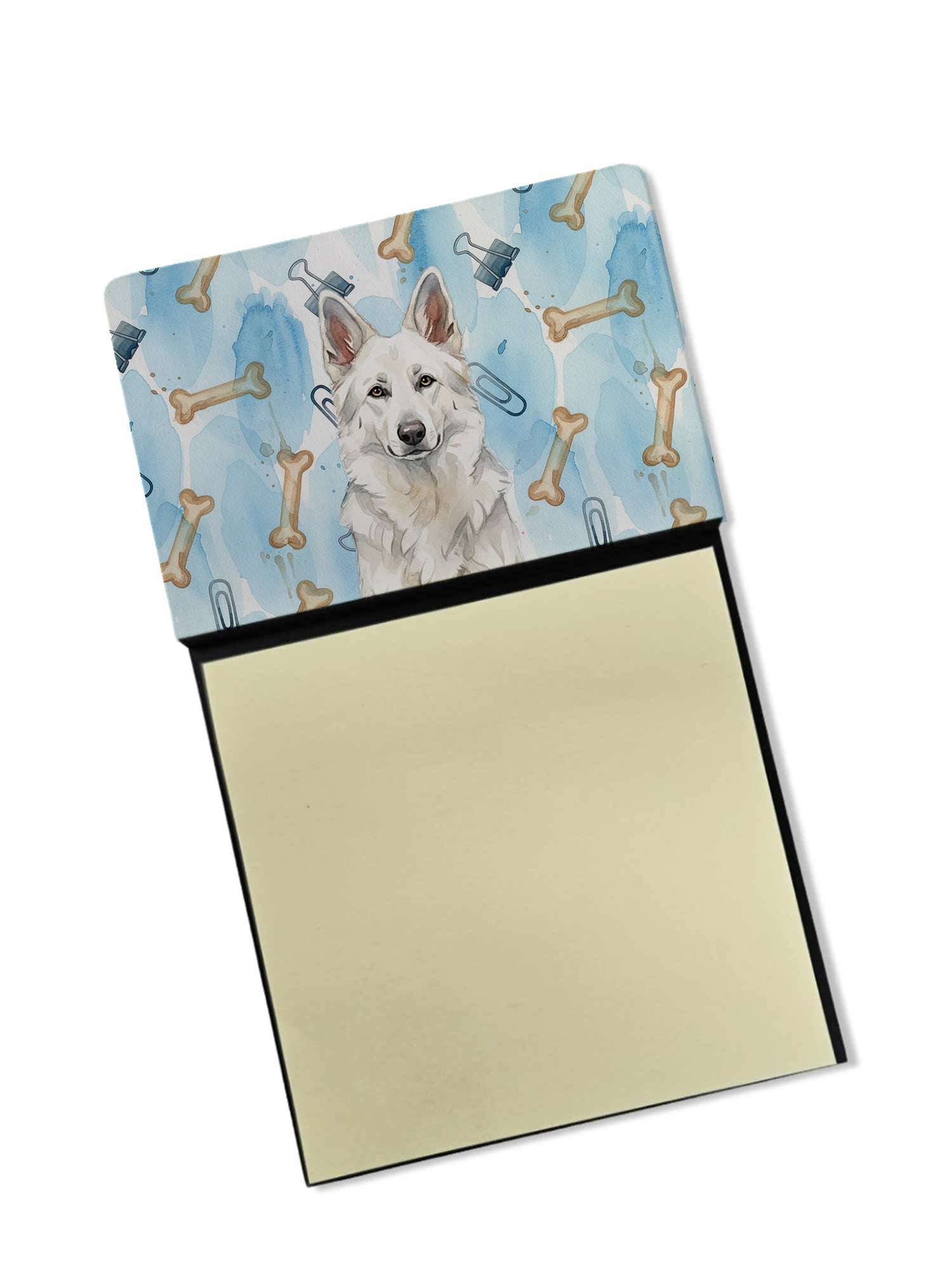 White German Shepherd Coworker Watercolor Sticky Note Holder Refillable Dispenser Desk Accessory 3x3 Pad Gift