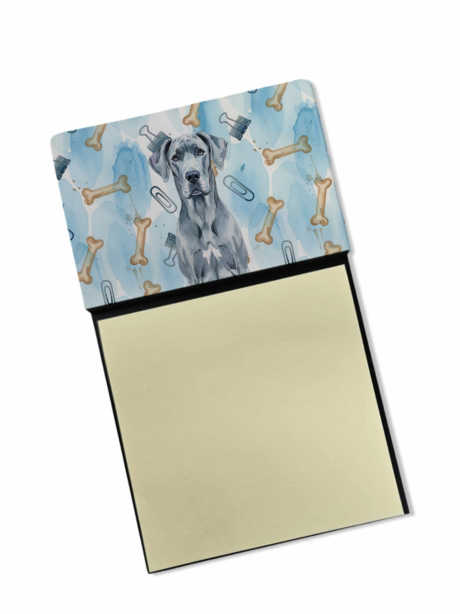 Blue Great Dane Coworker Watercolor Sticky Note Holder Refillable Dispenser Desk Accessory 3x3 Pad Gift