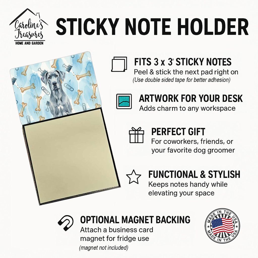 Blue Great Dane Coworker Watercolor Sticky Note Holder Refillable Dispenser Desk Accessory 3x3 Pad Gift