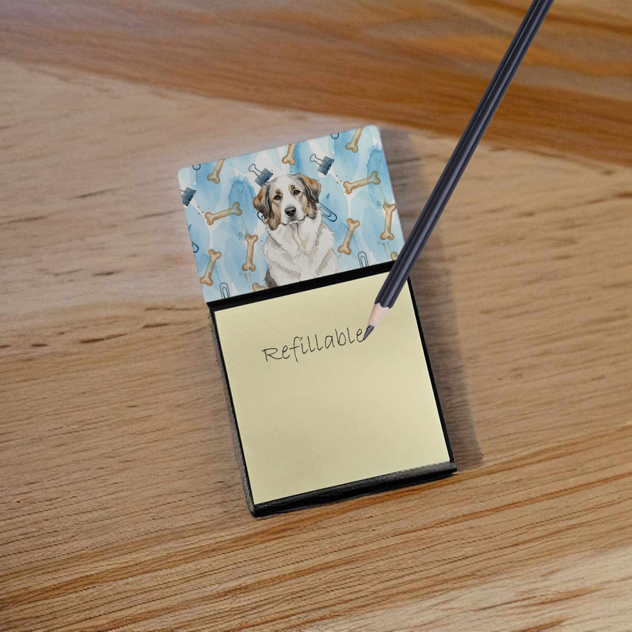 Badger Great Pyrenees Coworker Watercolor Sticky Note Holder Refillable Dispenser Desk Accessory 3x3 Pad Gift
