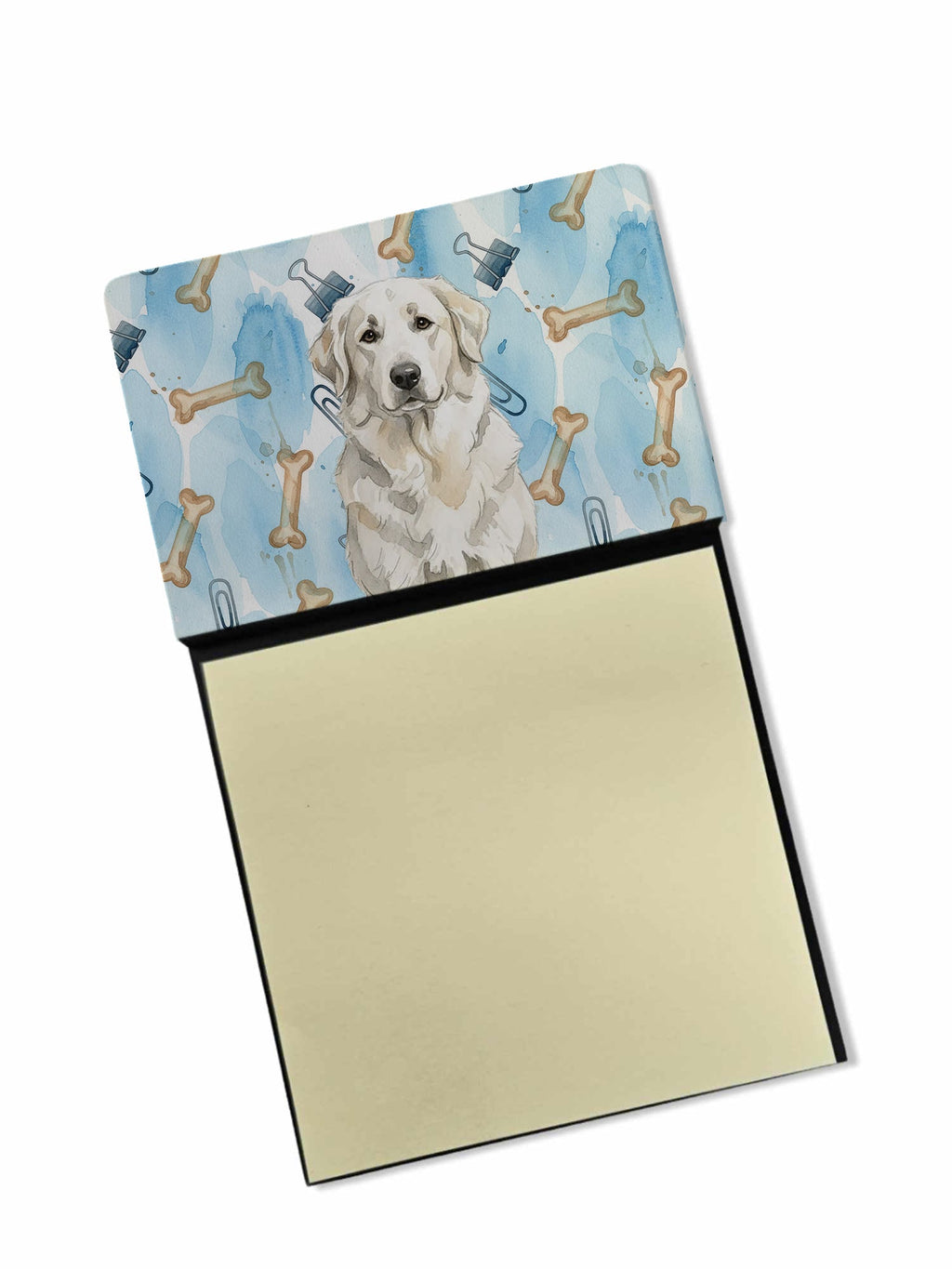 White Great Pyrenees Coworker Watercolor Sticky Note Holder Refillable Dispenser Desk Accessory 3x3 Pad Gift