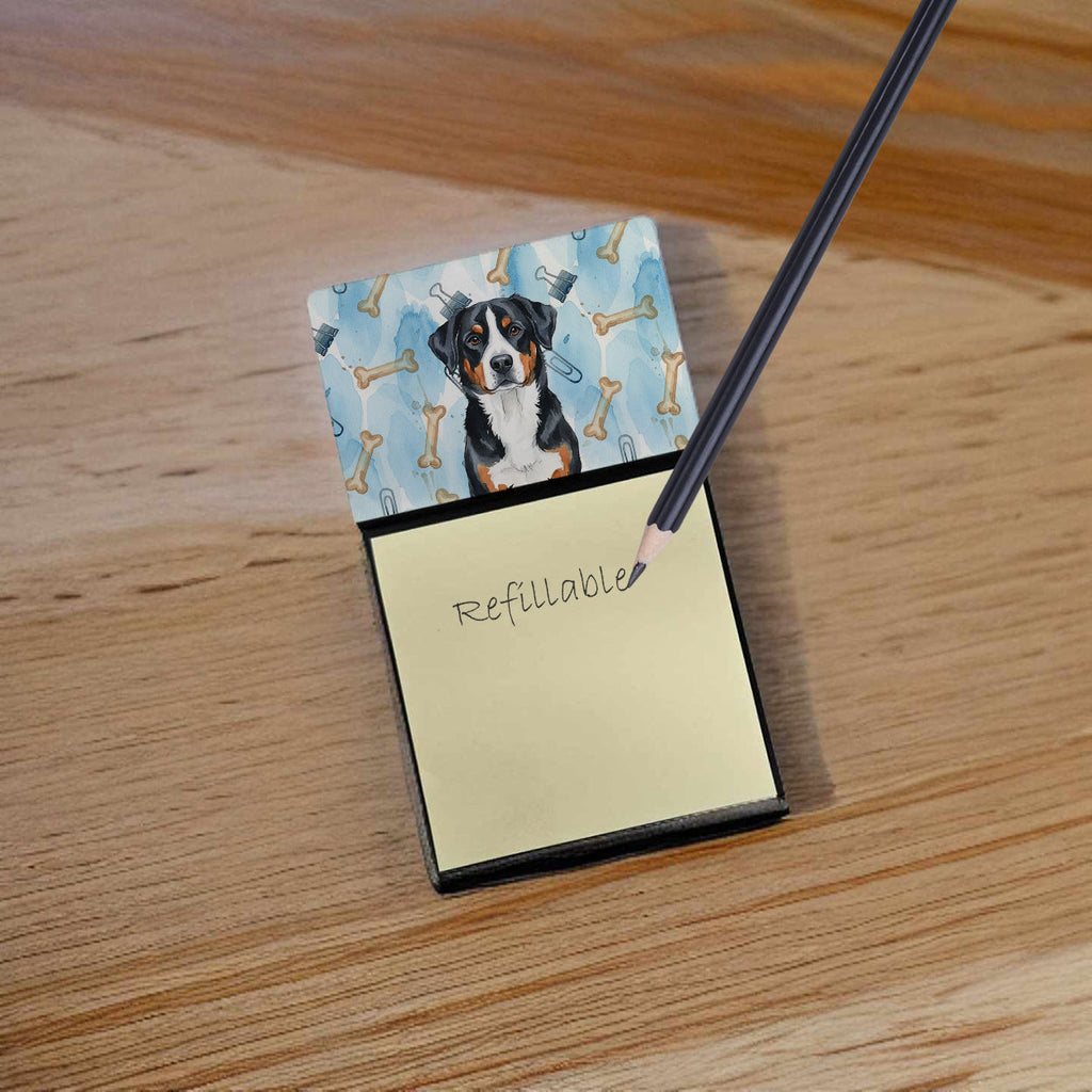 Greater Swiss Mountain Dog Coworker Watercolor Sticky Note Holder Refillable Dispenser Desk Accessory 3x3 Pad Gift