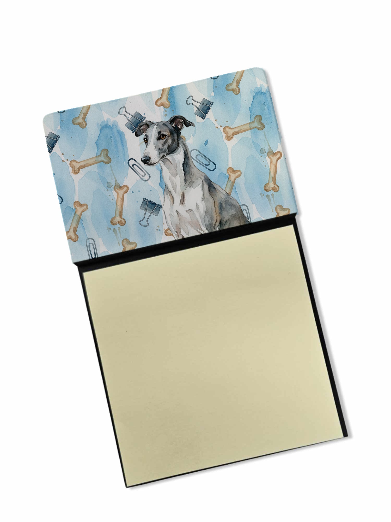 Black and White Greyhound Coworker Watercolor Sticky Note Holder Refillable Dispenser Desk Accessory 3x3 Pad Gift