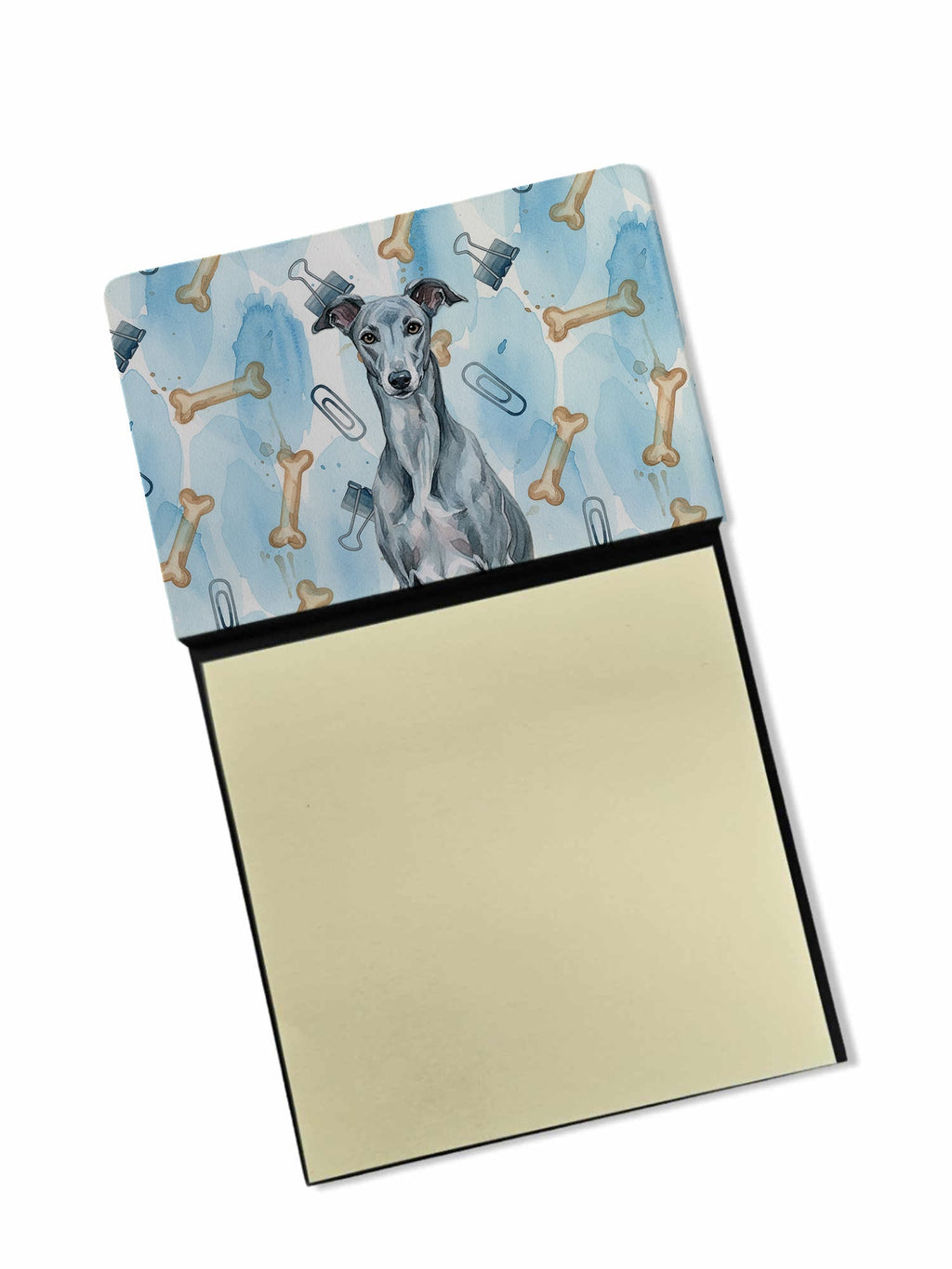 Blue Brindle Greyhound Coworker Watercolor Sticky Note Holder Refillable Dispenser Desk Accessory 3x3 Pad Gift
