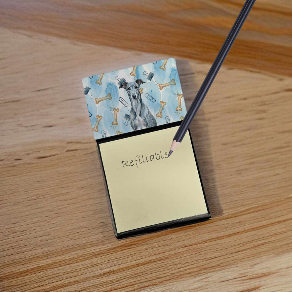 Blue Brindle Greyhound Coworker Watercolor Sticky Note Holder Refillable Dispenser Desk Accessory 3x3 Pad Gift