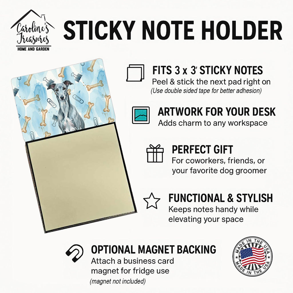 Blue Brindle Greyhound Coworker Watercolor Sticky Note Holder Refillable Dispenser Desk Accessory 3x3 Pad Gift
