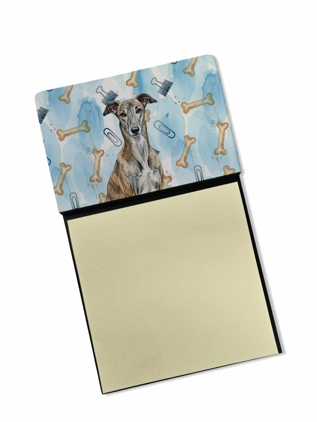 Brindle Greyhound Coworker Watercolor Sticky Note Holder Refillable Dispenser Desk Accessory 3x3 Pad Gift
