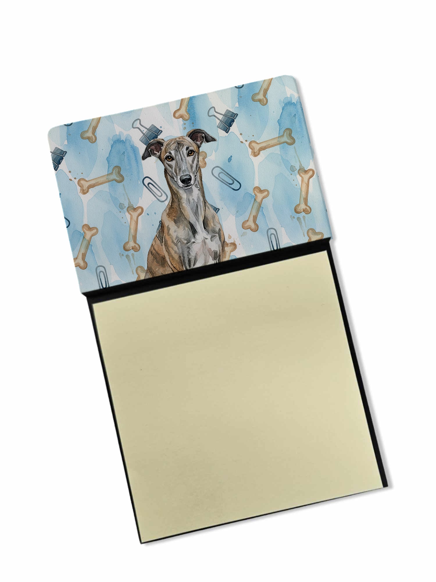 Brindle Greyhound Coworker Watercolor Sticky Note Holder Refillable Dispenser Desk Accessory 3x3 Pad Gift