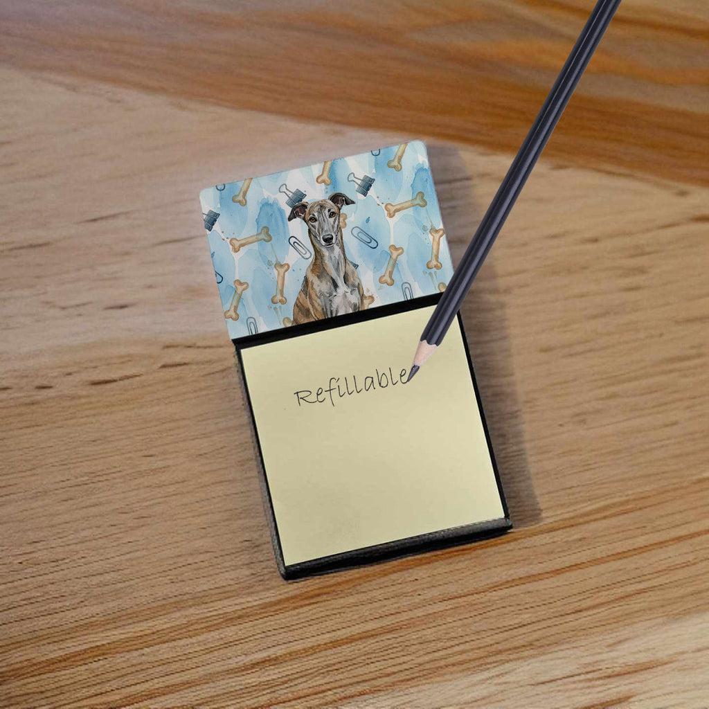 Brindle Greyhound Coworker Watercolor Sticky Note Holder Refillable Dispenser Desk Accessory 3x3 Pad Gift