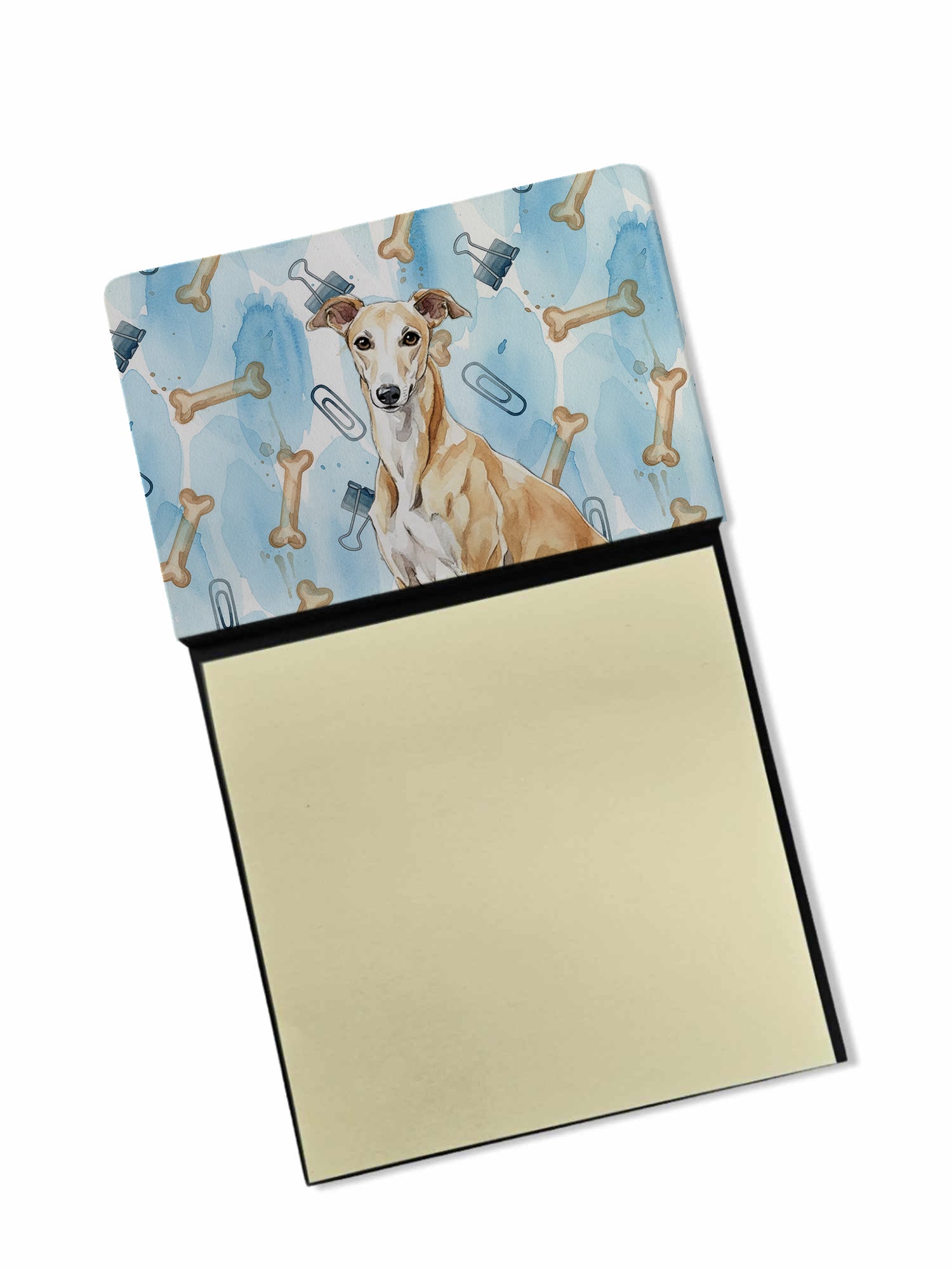 Fawn Greyhound Coworker Watercolor Sticky Note Holder Refillable Dispenser Desk Accessory 3x3 Pad Gift