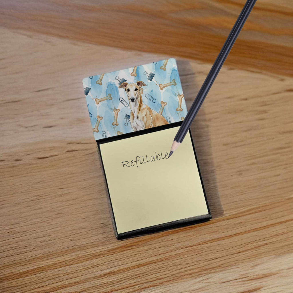 Fawn Greyhound Coworker Watercolor Sticky Note Holder Refillable Dispenser Desk Accessory 3x3 Pad Gift