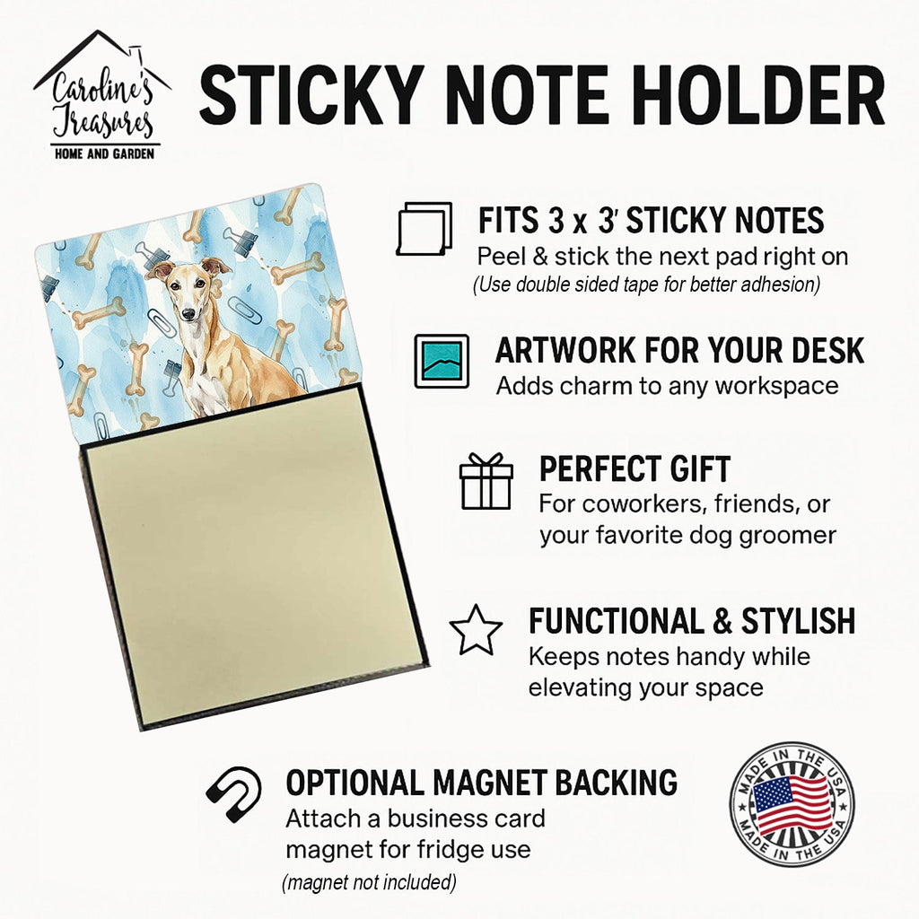 Fawn Greyhound Coworker Watercolor Sticky Note Holder Refillable Dispenser Desk Accessory 3x3 Pad Gift