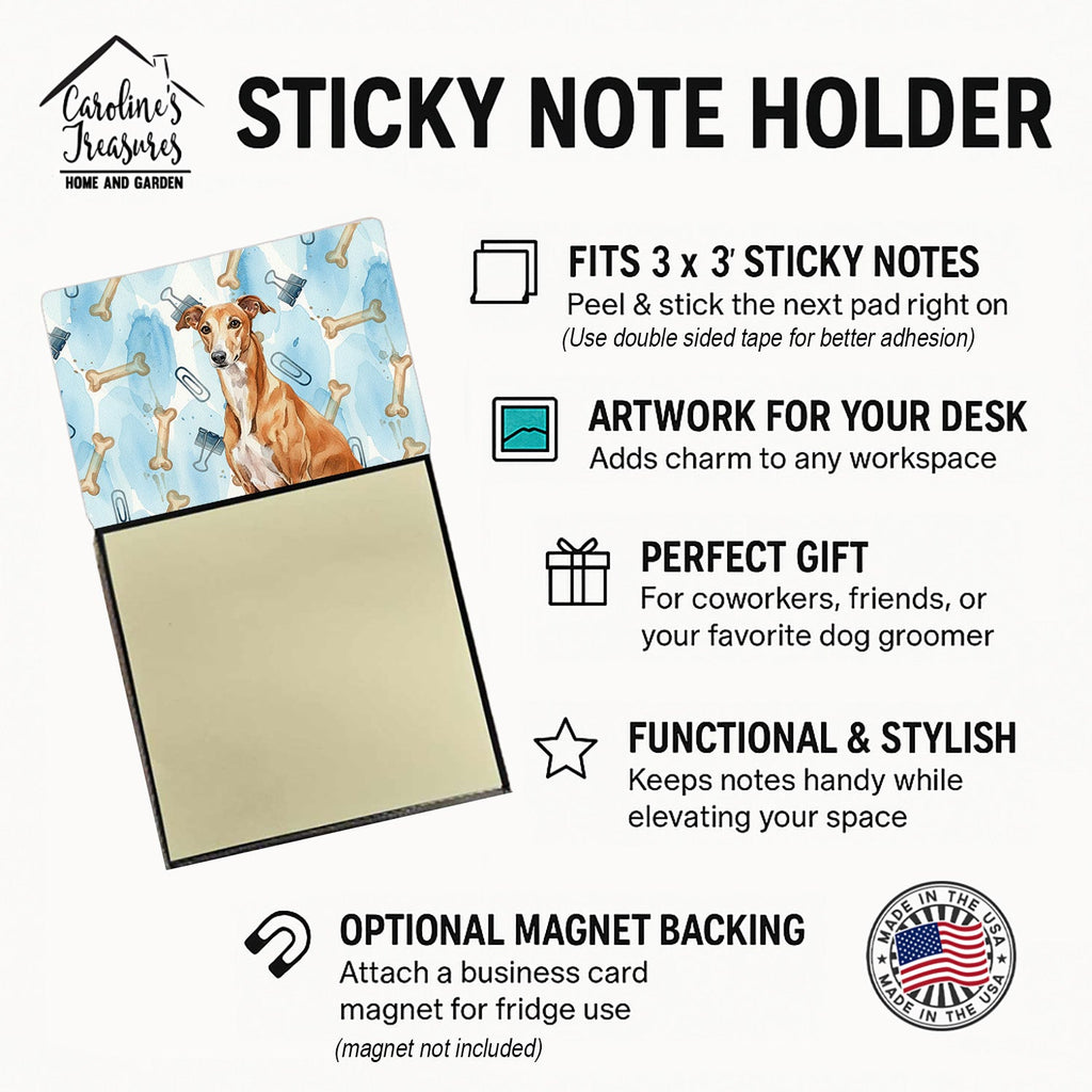 Red Greyhound Coworker Watercolor Sticky Note Holder Refillable Dispenser Desk Accessory 3x3 Pad Gift