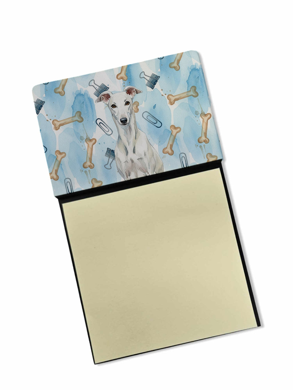 White Greyhound Coworker Watercolor Sticky Note Holder Refillable Dispenser Desk Accessory 3x3 Pad Gift