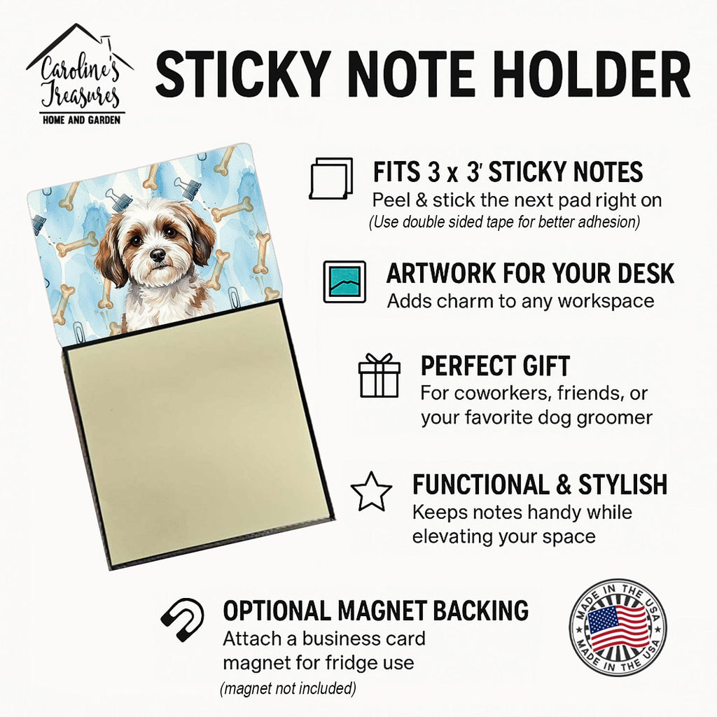 Parti-color Havanese Coworker Watercolor Sticky Note Holder Refillable Dispenser Desk Accessory 3x3 Pad Gift