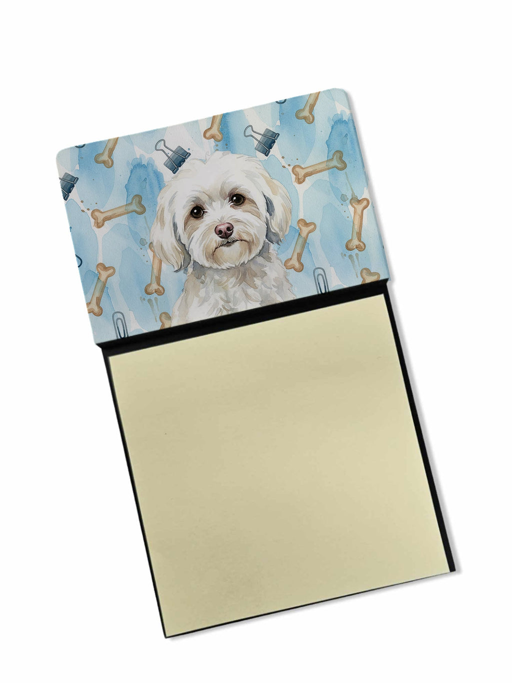 White Havanese Coworker Watercolor Sticky Note Holder Refillable Dispenser Desk Accessory 3x3 Pad Gift