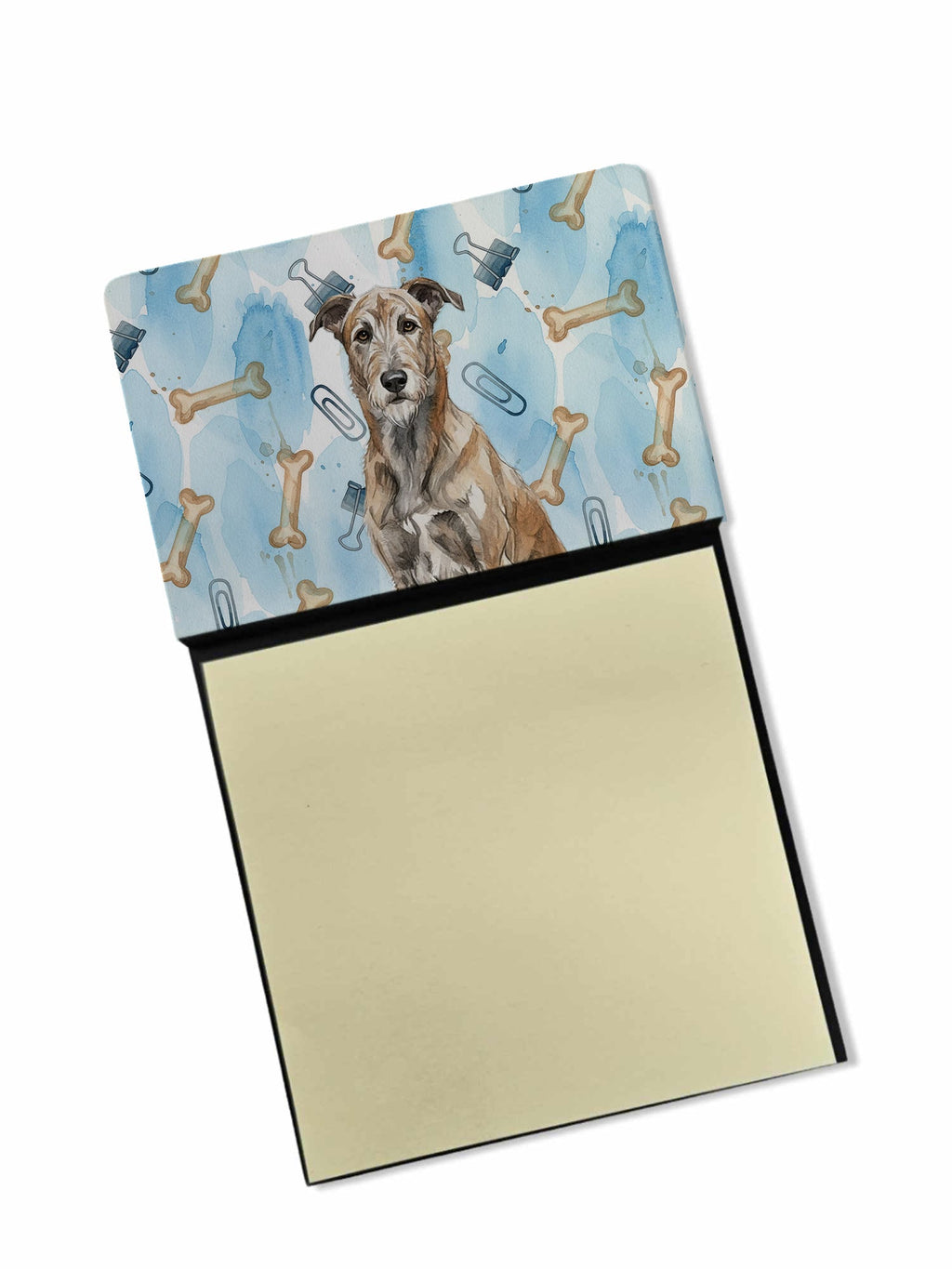 Brindle Irish Wolfhound Coworker Watercolor Sticky Note Holder Refillable Dispenser Desk Accessory 3x3 Pad Gift