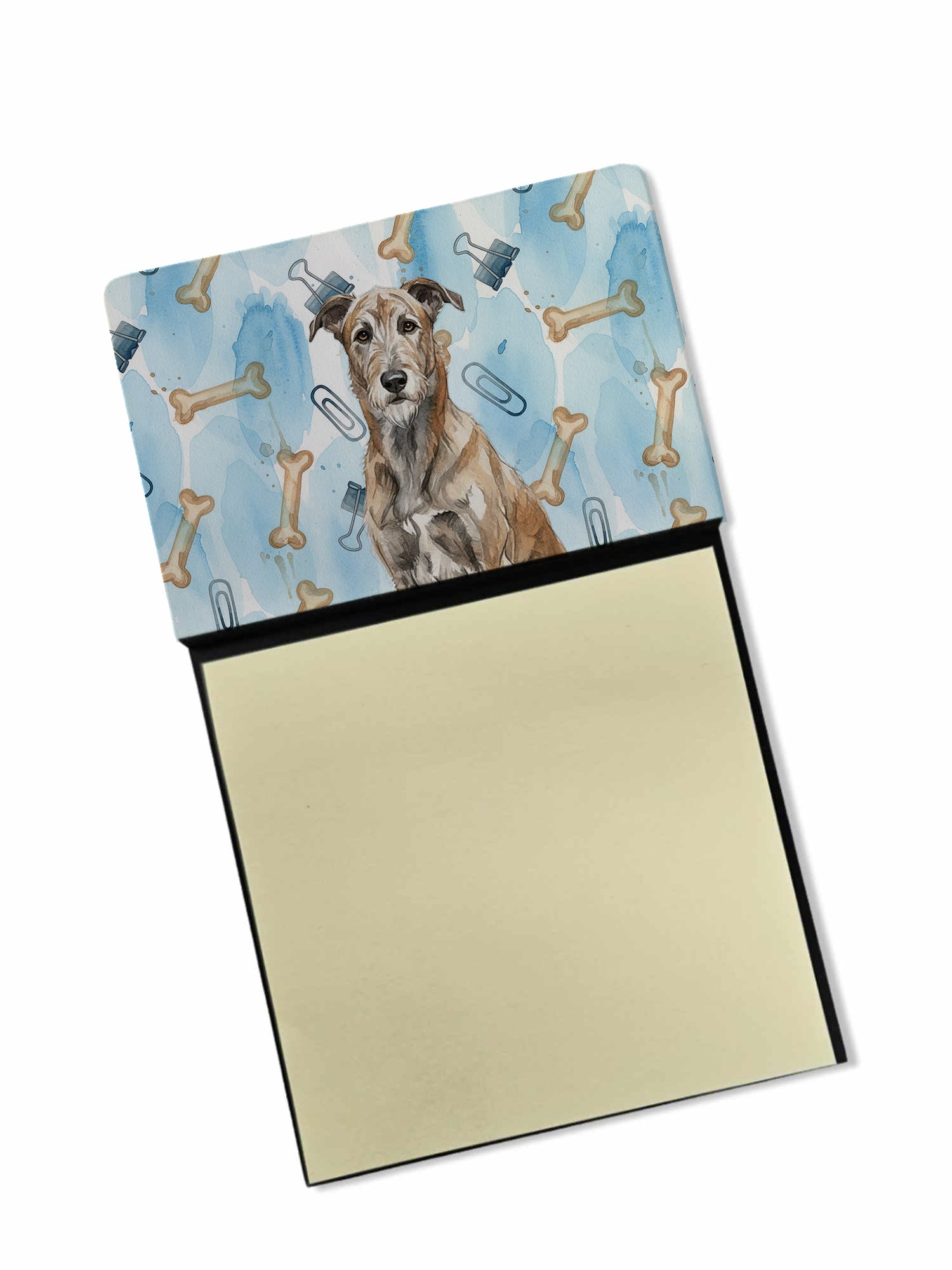 Brindle Irish Wolfhound Coworker Watercolor Sticky Note Holder Refillable Dispenser Desk Accessory 3x3 Pad Gift