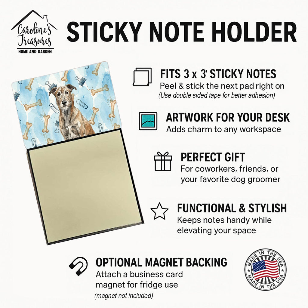 Brindle Irish Wolfhound Coworker Watercolor Sticky Note Holder Refillable Dispenser Desk Accessory 3x3 Pad Gift
