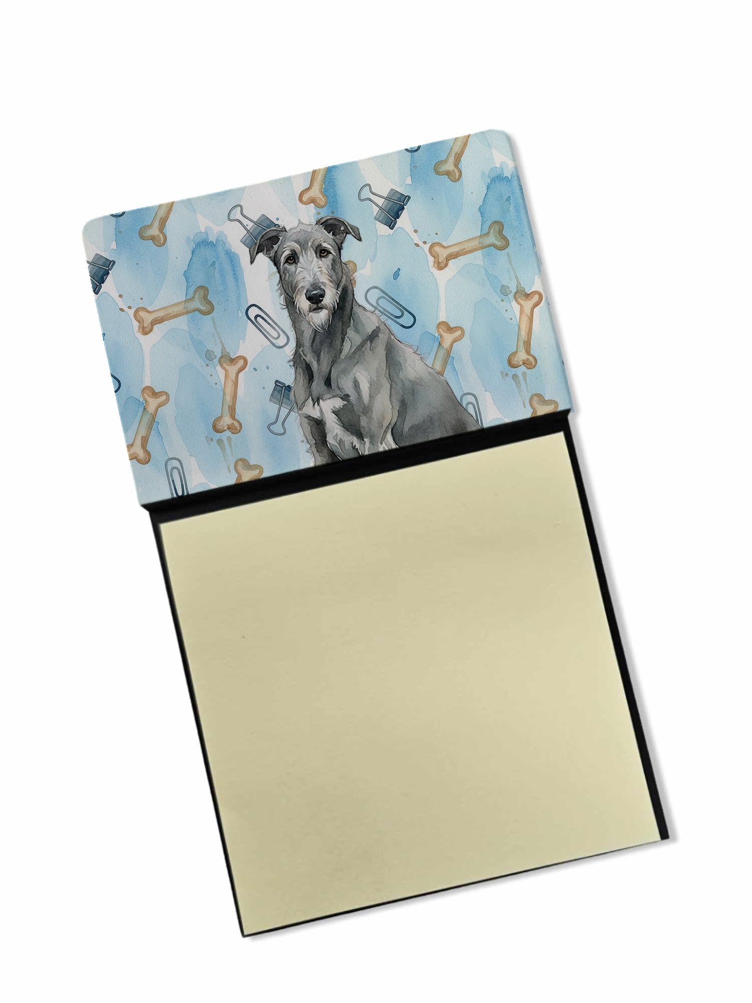 Gray Irish Wolfhound Coworker Watercolor Sticky Note Holder Refillable Dispenser Desk Accessory 3x3 Pad Gift