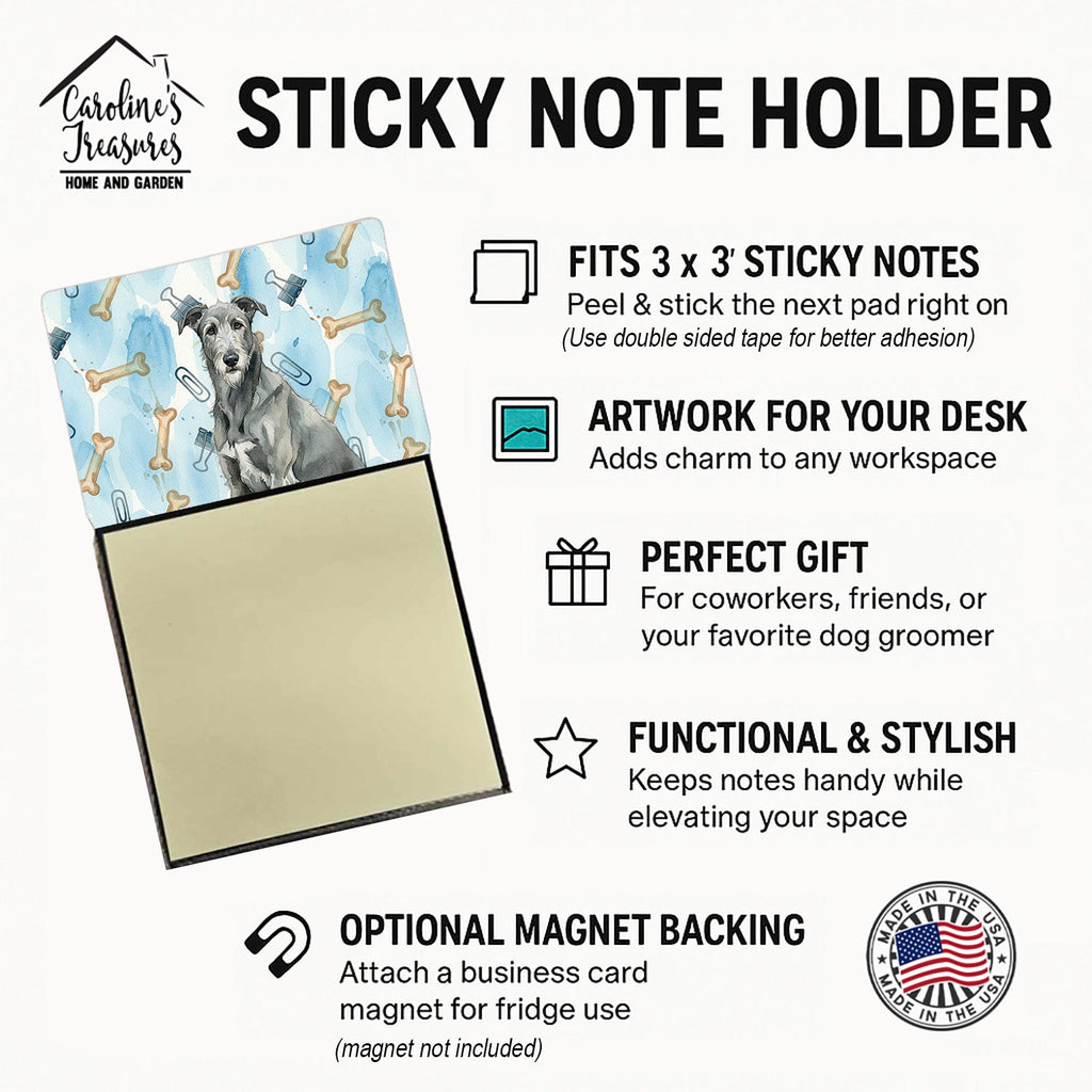 Gray Irish Wolfhound Coworker Watercolor Sticky Note Holder Refillable Dispenser Desk Accessory 3x3 Pad Gift